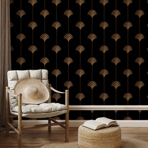 Black and Gold Art Deco Wallpaper Peel and Stick | Removable Wallpaper Art Deco | Black and Gold Wallpaper | Dark Wallpaper Vintage