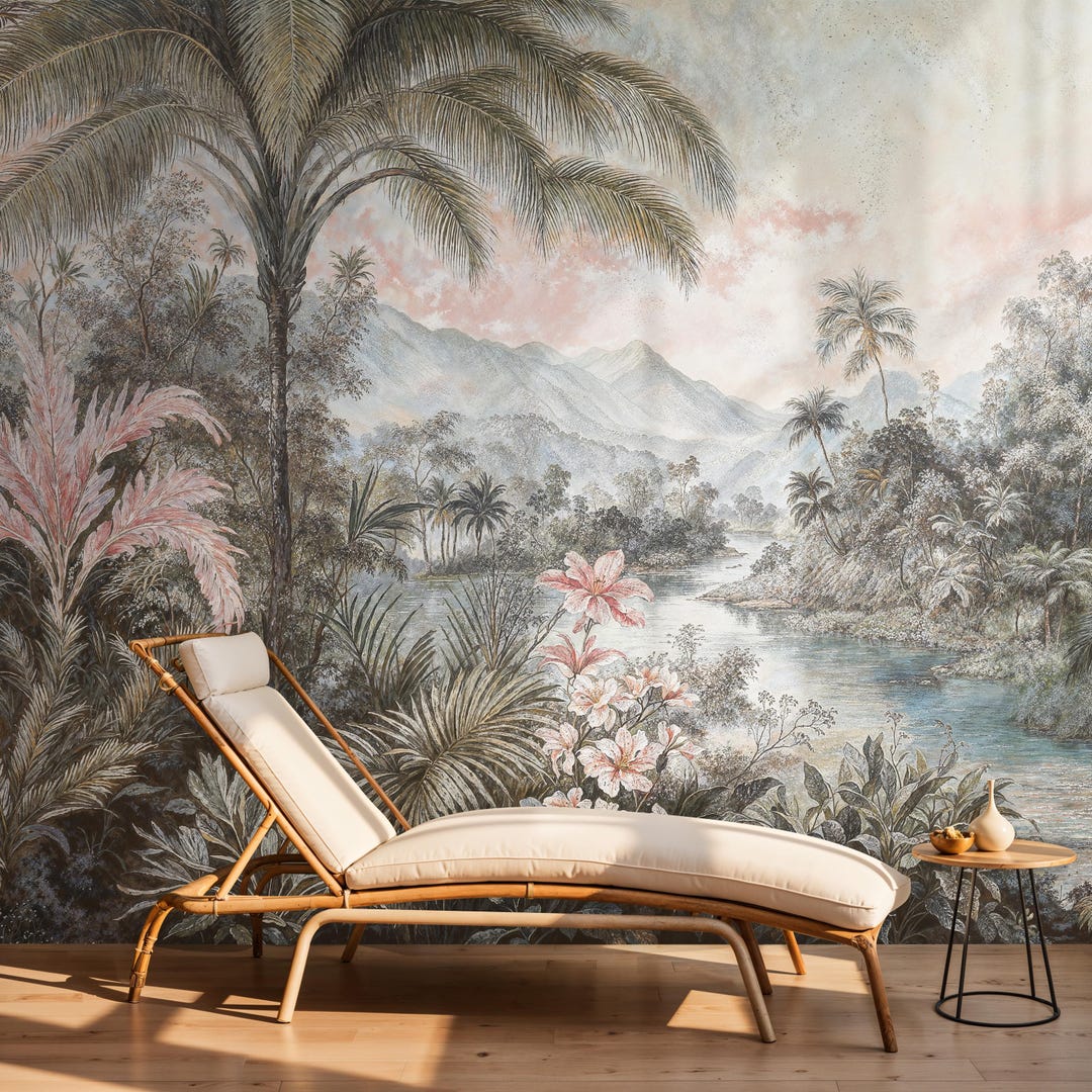 Vintage Tropical Wallpaper Mural: Peel and Stick Jungle Leaves - Etsy