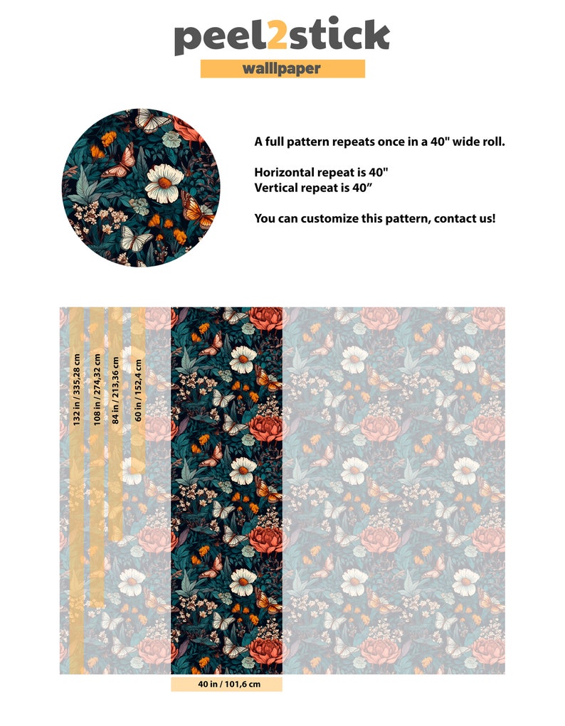 Botanical Secret Garden Peel and Stick Wallpaper Butterfly Etsy