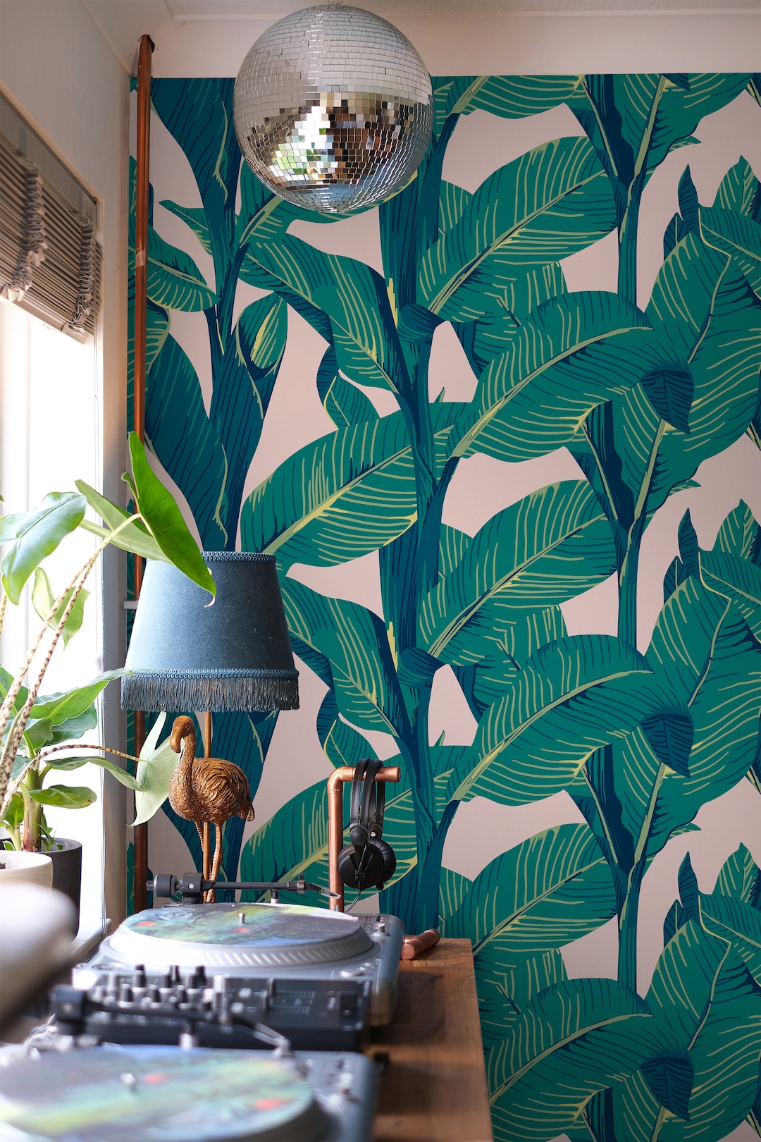 Green Banana Leaf Wallpaper Peel and Stick | Tropical Leaves Wallpaper ...