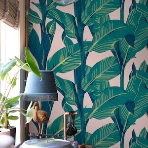 Green Banana Leaf Wallpaper Peel and Stick | Tropical Leaves Wallpaper Banana | Large Banana Leaf Wall Mural