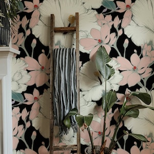 Pink Wallpaper Peel and Stick Floral | Vintage Floral Wallpaper | Floral Peel and Stick Wallpaper Vintage Pink | Garden Wallpaper