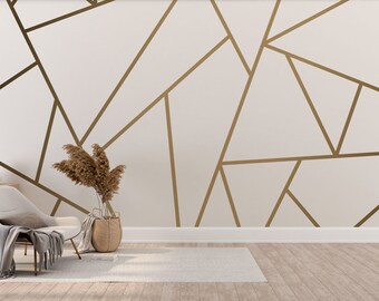 Gold White Wallpaper Peel and Stick | Big Print Wallpaper | Modern Wallpaper | White and Gold Wallpaper | Geometric Wallpaper