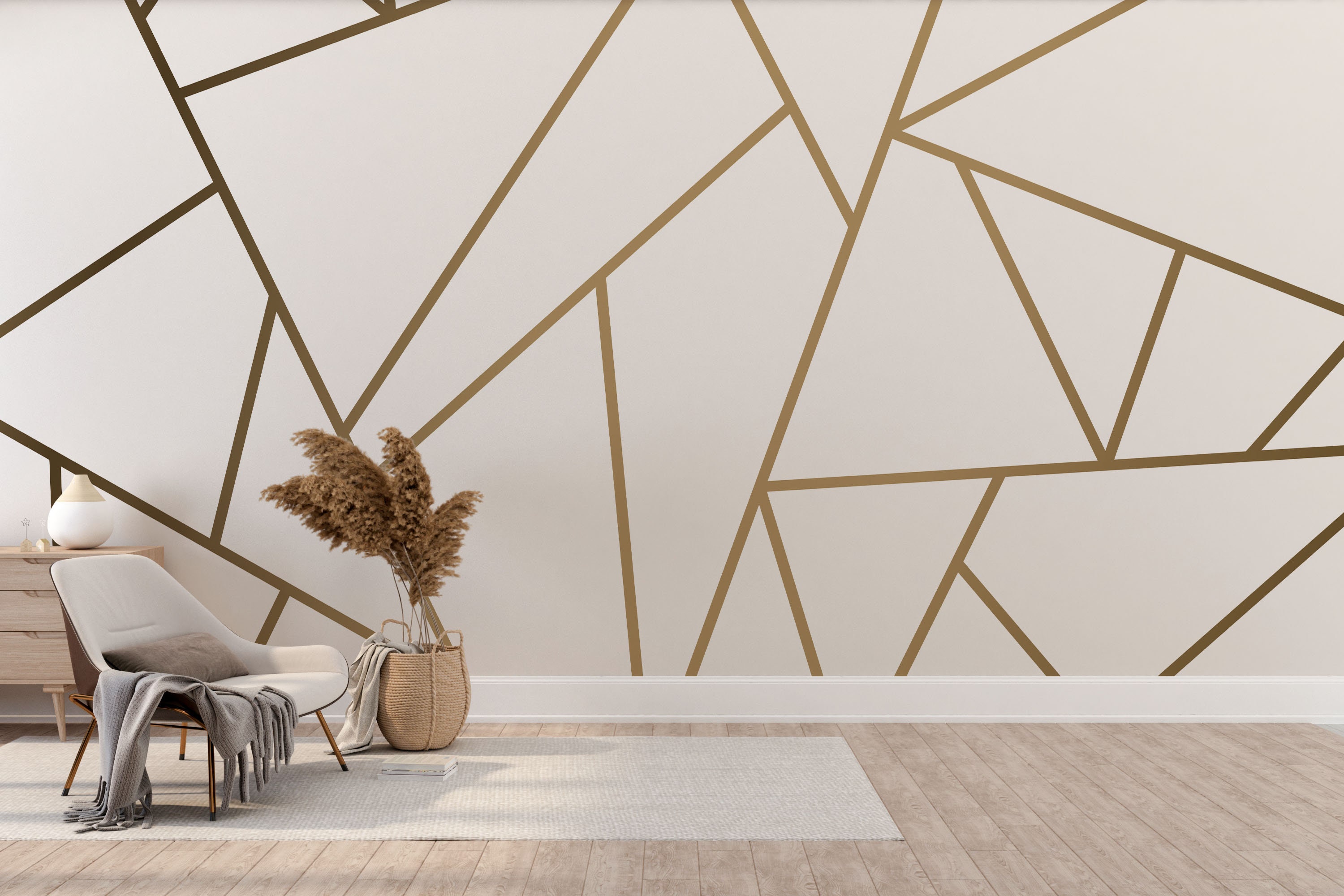 Elegant white wallpaper with golden details  Free Download