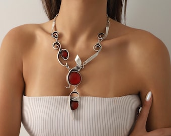 Handmade Burgundy Vintage Necklace for Women