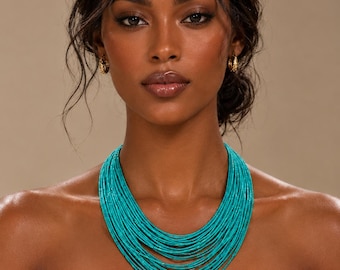 Turquoise Layered Boho Bib Necklace
