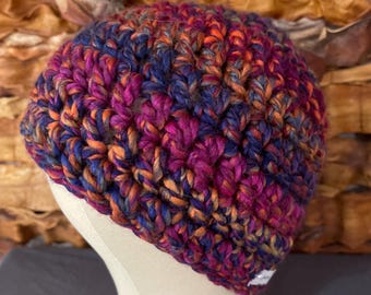 Created by Cyd Hand Crochet Beanie Hat Black Burgundy Rust Multi-Color Boho NEW Left Hand: BEGINNER Crochet Burnt Orange Men main image 3