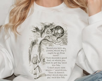Alice in Wonderland Sweatshirt, Cheshire Cat, Vintage Illustration