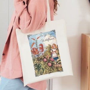 Classic Alice in Wonderland Tote Bag Bookish Tote Reader Gift Bag Tote Bag Aesthetic Library Tote Bag Wildflower Bag Library Book Bag Flower