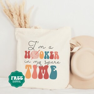 Funny Crochet Tote Bag Crochet Patterns Bag Crochet Project Bag Yarn Project Bag Gift for Crochet Lovers Everyday Bag Gift for Crocheters
