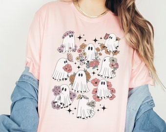 Flower Ghost Shirt Floral Halloween Tee Shirt Cute Halloween Shirt Floral Ghost Shirt Halloween Shirt for Her Spooky Season Shirt Spooky Tee
