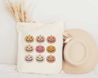 Pumpkin Tote Bag, Halloween Jack O' Lantern Design