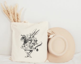 White Rabbit Tote Bag, Alice in Wonderland Bookish Gift