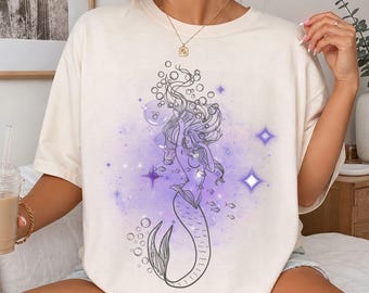 Celestial Mermaid T-Shirt, Magical Watercolor Comfort Colors Graphic Tee