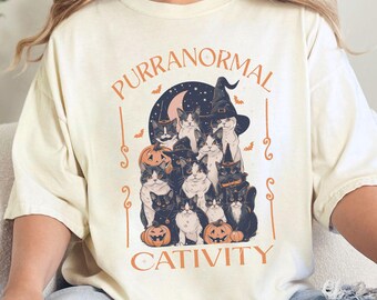Spooky Season Cat T-Shirt: Vintage Witchy Halloween Comfort Colors Tee