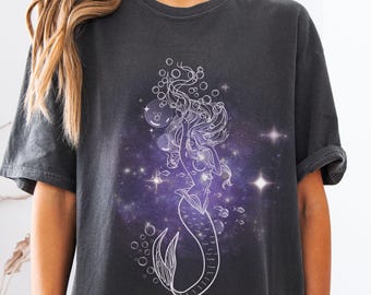 Celestial Mermaid T-Shirt, Magical Watercolor Comfort Colors Graphic Tee