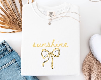 Comfort Colors Sunshine Bow Graphic Tee, Dainty Yellow Ribbon Shirt