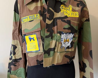 Sigma Gamma Rho Camo, Customized Greek Jacket, Sigma Gamma Jacket, Greek Crop Camo Jacket, Rhoyal Jacket, Sigma Camo, Crop Camo Sigma Gamma