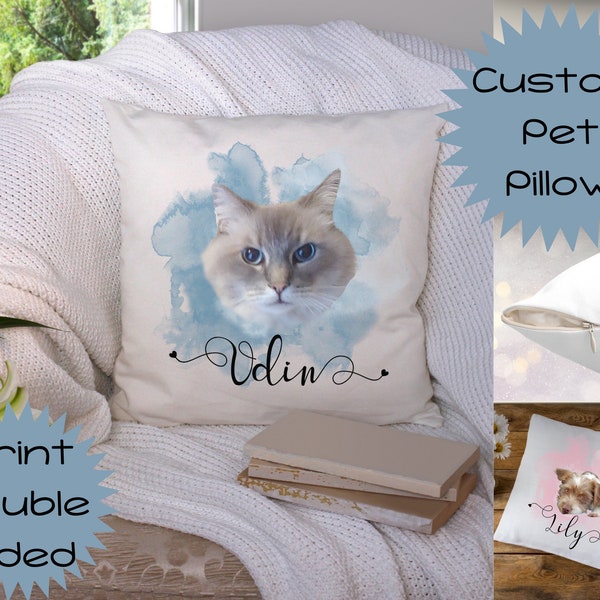 Custom Pet Pillow Picture + Name 14x14 Pillow + Cover Cat + Dog Memorial Memory Pet Lover Print Photo on both sides Dog Lover Cat Love Gift