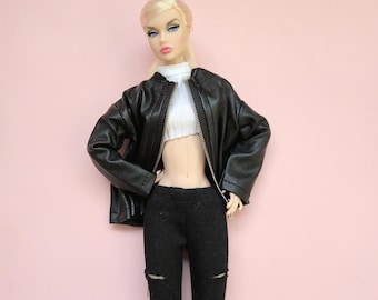 Fashion royalty dolls leather jackets with zipper smart doll clothing