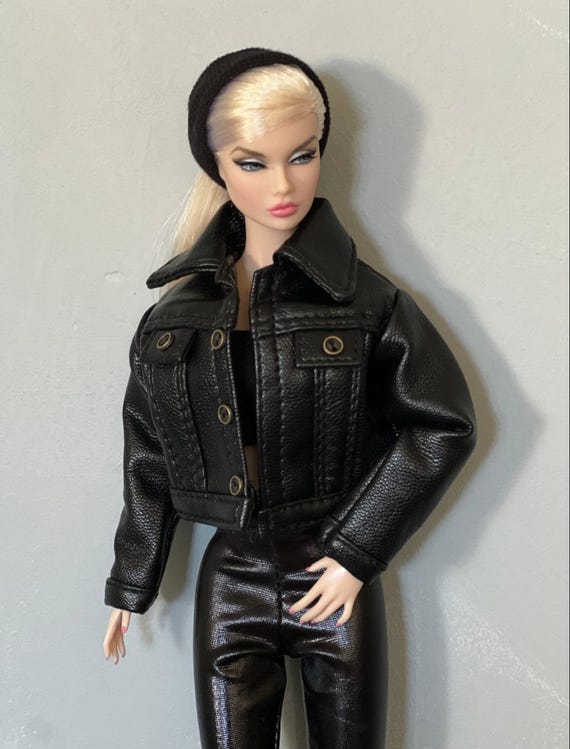 Chaqueta de cuero de lujo hecha a mano para muñecas de 12 pulgadas