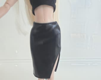Black Vinyl Micro Skirt for 1:6 Scale Dolls, Doll Fashion Essentials