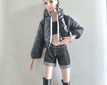 Quilted Doll Puffer Jacket – 1/6 Scale Fashion Doll Accessory, Silver Lined Coat