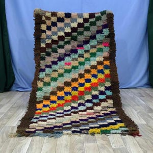Tappeti vintage a scacchi unici - Tappeti colorati tessuti a mano - Tappeto da corridore berbero marocchino - Vecchio tappeto marocchino - Berbero colorato autentico marocchino