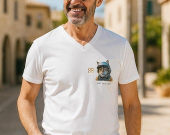 NFTee #2: Men's Fitted V-Neck Tee with Cat Astronaut Graphic