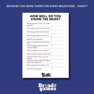 NEW How Well Do You Know the Bride Game | Printable Bridal Shower Bachelorette Party Game | Wedding Shower Activity | Instant Download