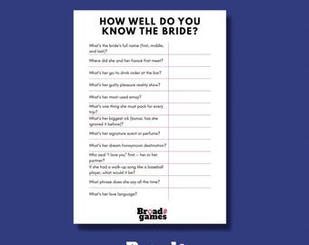 Bridal Shower Game: How Well Do You Know the Bride? (Printable PDF Download