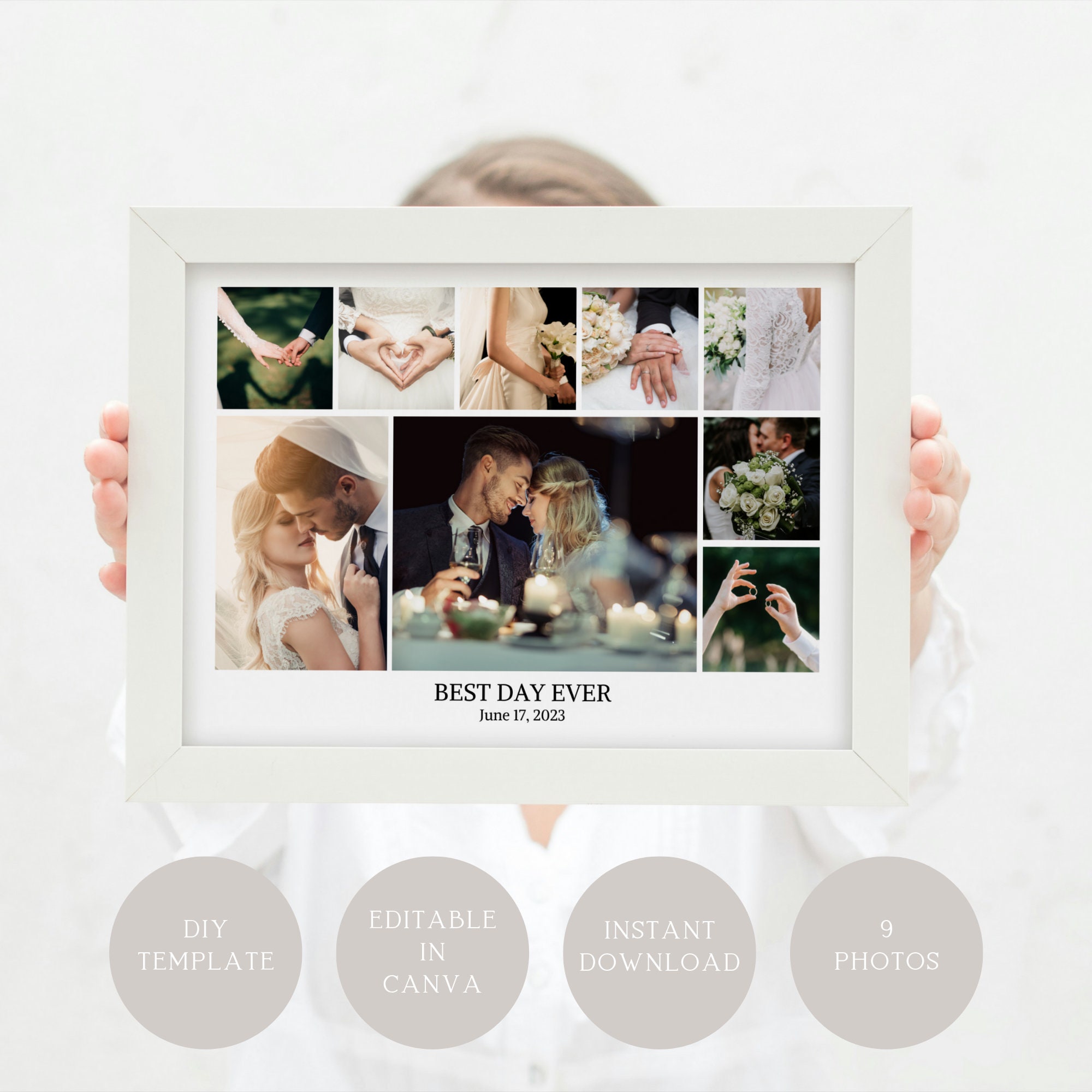 Editable 9 Photo Collage Canva Frame for Custom Anniversary Birthday ...