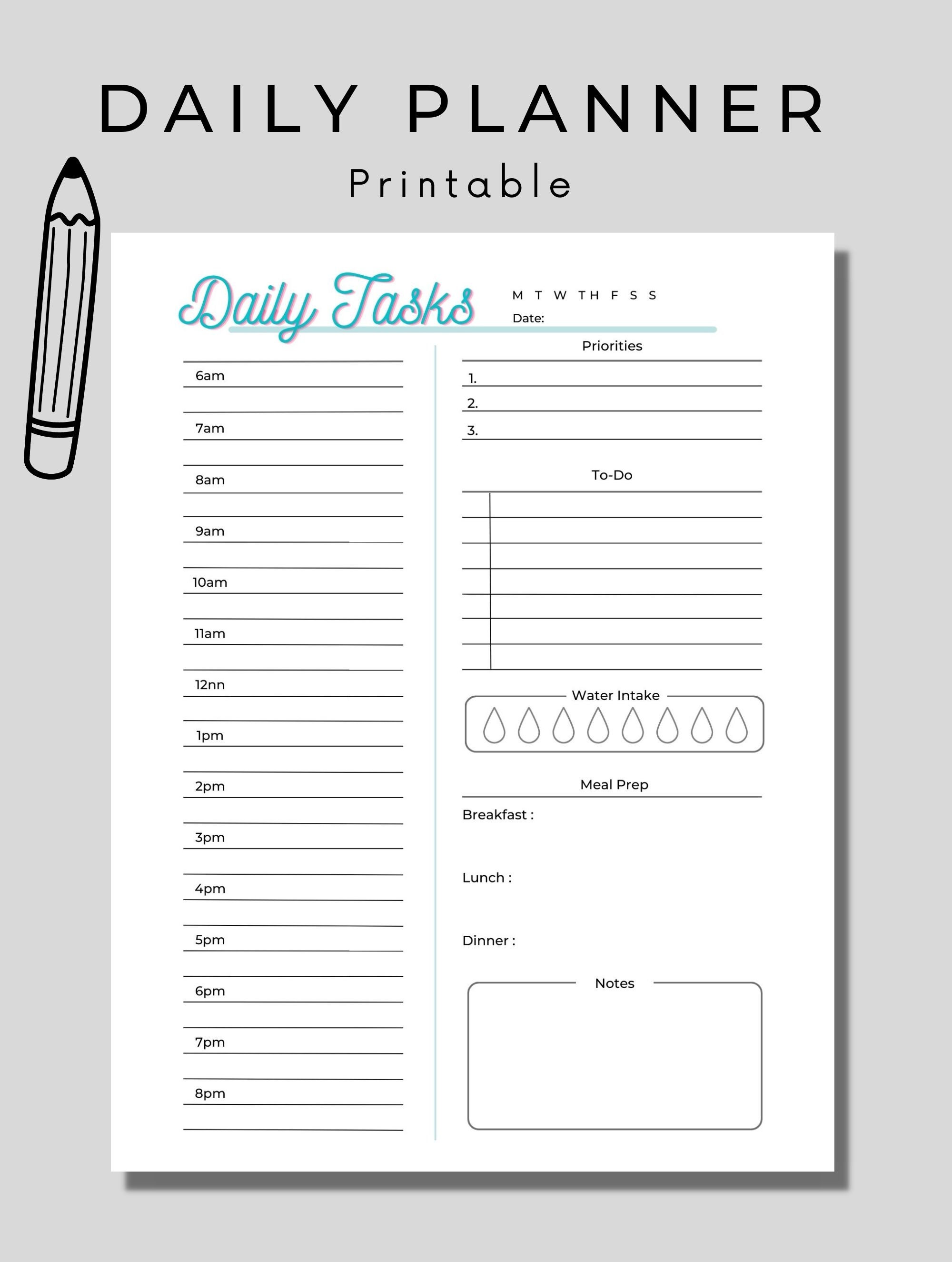 Daily Planner Printable, Daily Schedule, to Do List, Half Hour, Hour ...