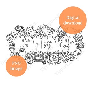Pfannkuchen Doodle PNG Instant Digital Download (Schwarz & Weiß), Pfannkuchen Wandkunst, Pfannkuchen Karte, PfannkuchenTag, Fastennacht, Line Art