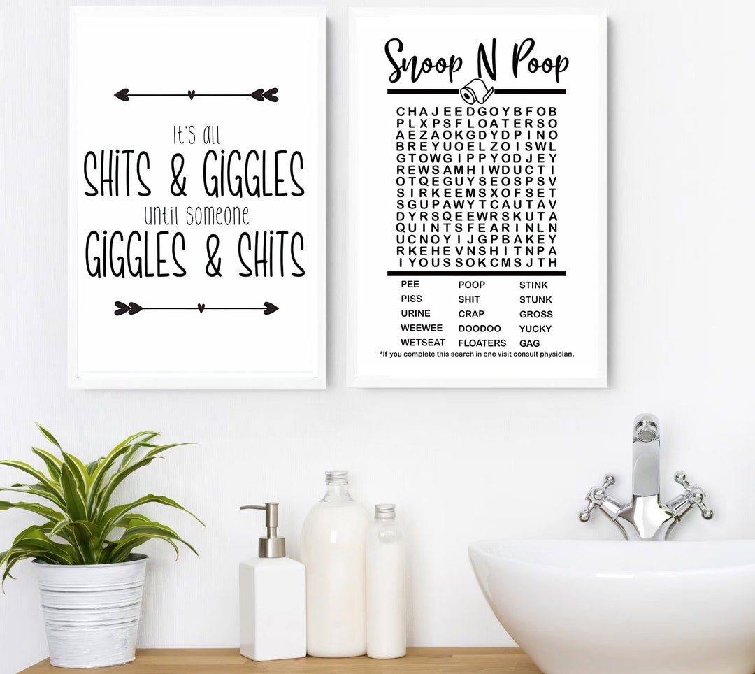 Wordsearch Poop Joke Funny Bathroom Prints Set of 3 Home Wall Art Wall