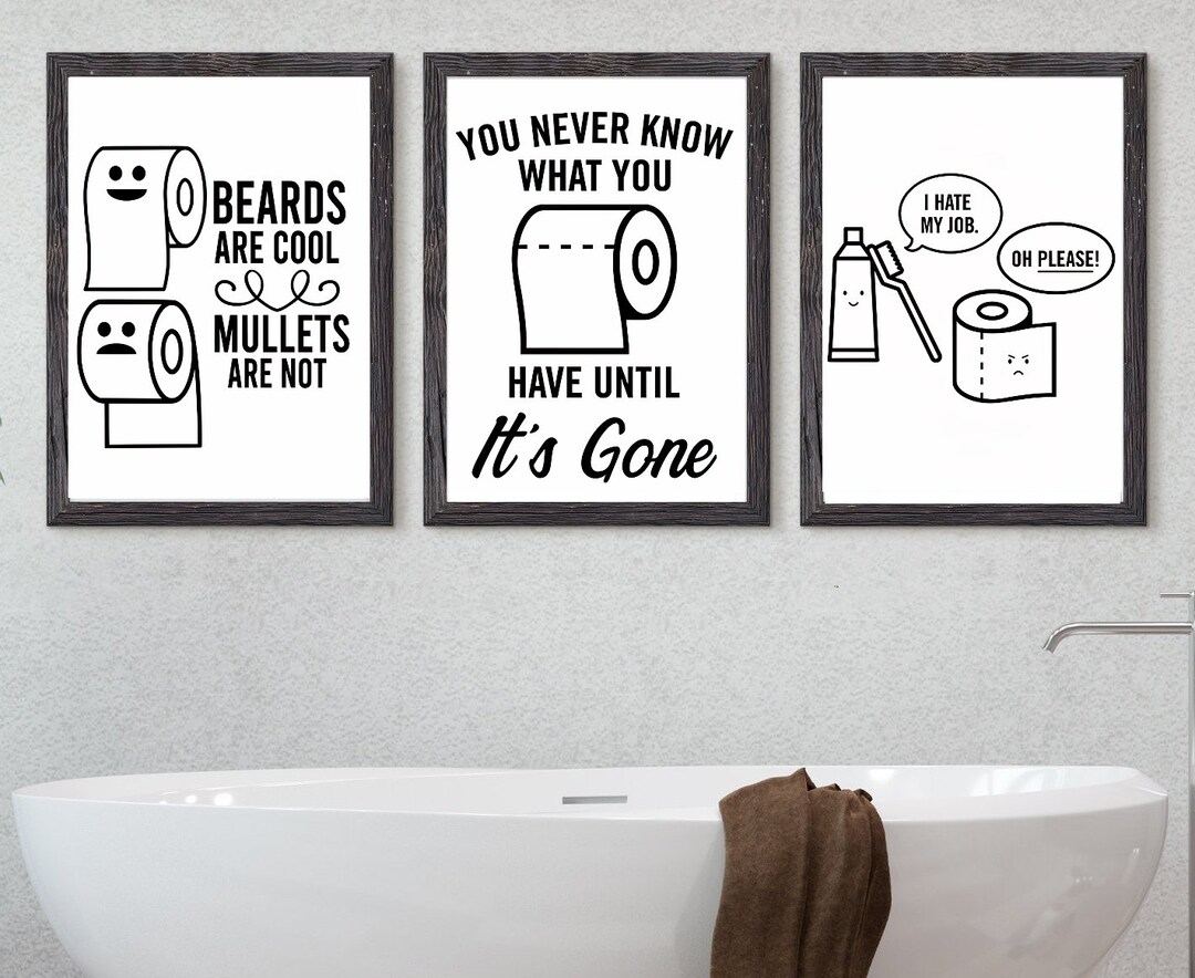 Toilet Roll Joke Funny Bathroom Prints Set of 3 Home Wall Art Etsy UK