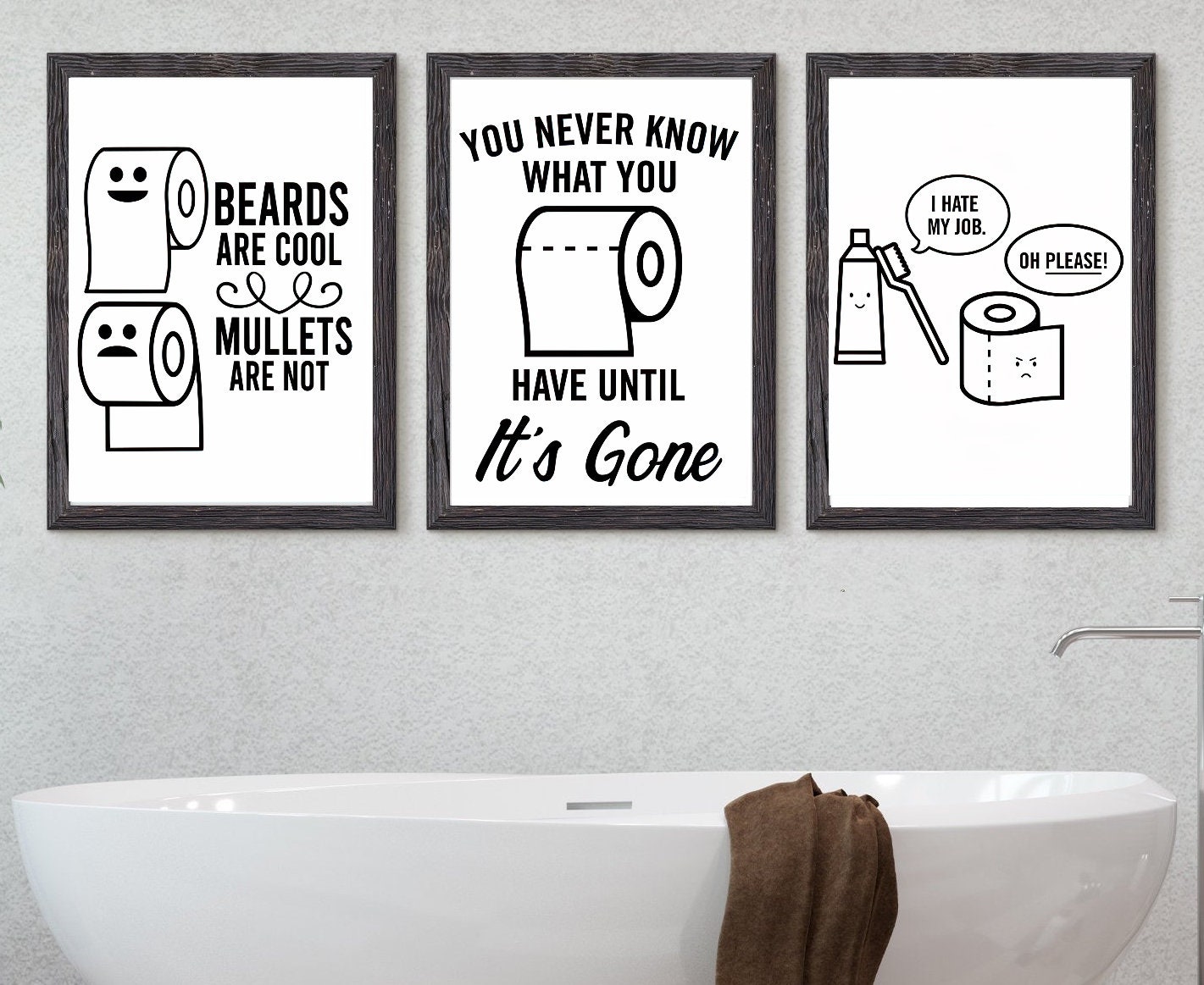 Toilet Roll Joke Funny Bathroom Prints Set of 3 Home Wall Art Etsy UK