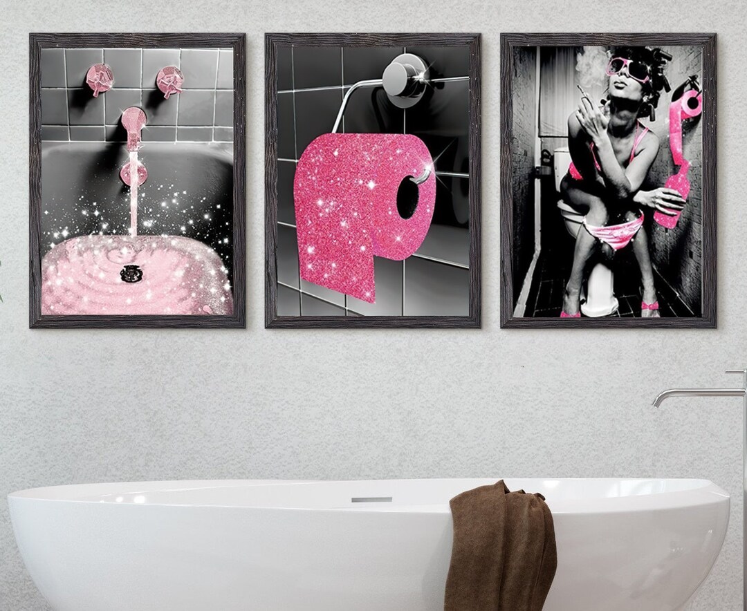 Pink Glitter Toilet Bathroom Set of 3 Prints Home Wall Art - Etsy UK