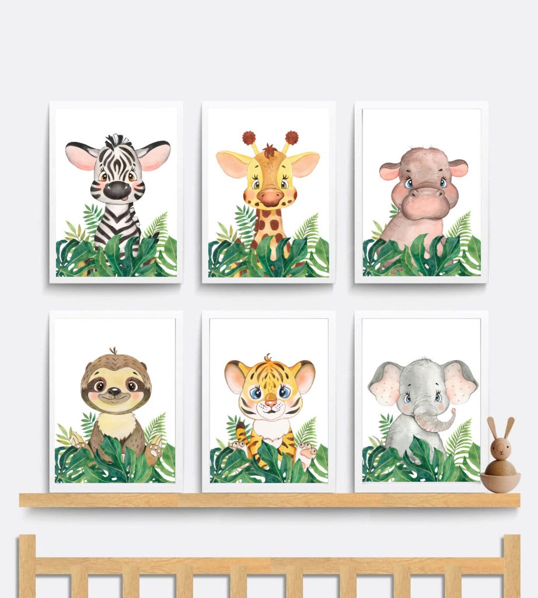 Safari Animals Baby Animals Nursery Kids Room Prints Set of 6 Home Wall ...