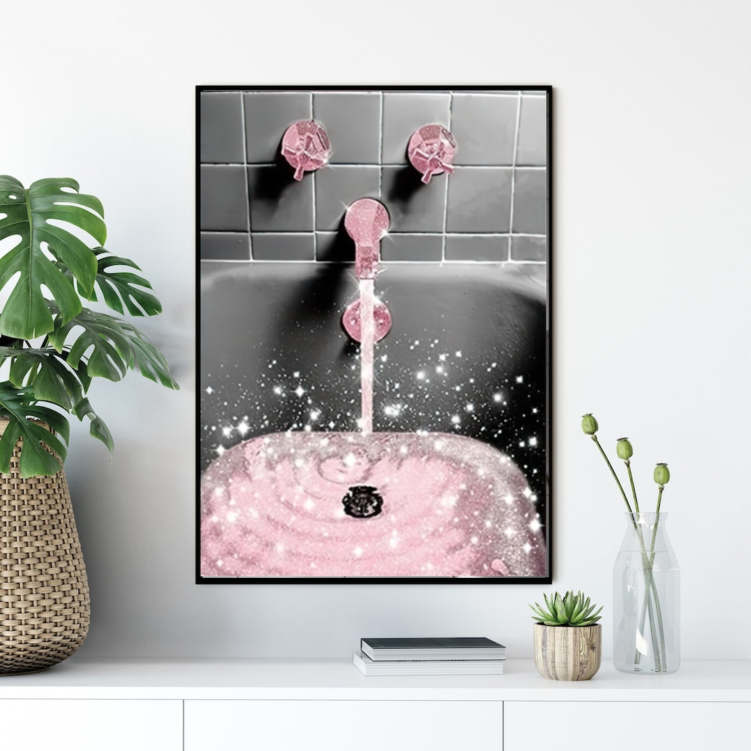 Pink Glitter Bath Tub Toilet Bathroom Prints Home Wall Art Wall Decor ...
