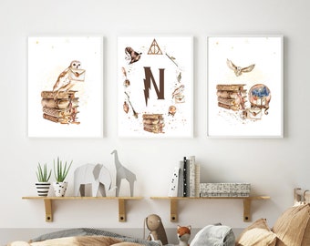Personalised Wizard Nursery Kids Room Prints Set Of 3  Home Wall Art Wall Decor Prints Gifts