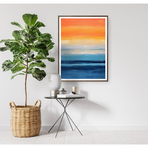 Abstract Sunset (Mid Century Modern wall art,minimalist, printable, digital art, MCM Oil Painting, coastal art)