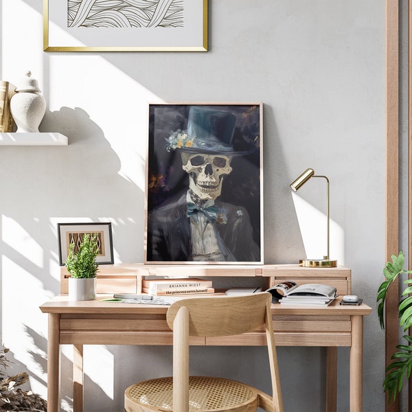 Impressionist Skeleton Victorian painting   (Printable Decor,  Oil Painting, Sketch portrait, Neutral Wall Decor, Digital, printable art)