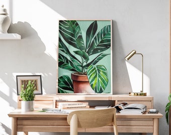 Fiddle Leaf Fig (Printable Decor, Watercolor Indoor Plant, Abstract Portrait, Mid Century Modern Neutral Wall Decor, Botanical wall art,)