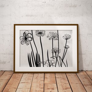 Daisy Line Art, (Printable Decor, Daisy drawing, Mid Century Modern Neutral Wall Decor, Botanical wall art, line art, printable, digital)