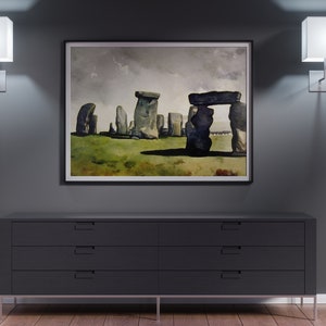 Stonehenge (Watercolor landscape, nature landscape art, Neutral Wall Decor, Abstract Water, Printable art, digital print)