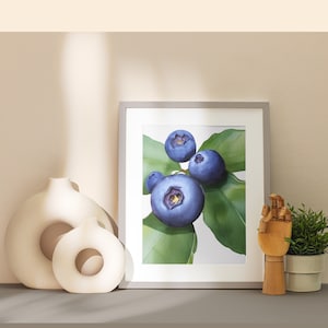 Blueberries watercolor painting (Digital painting portrait art, Botanical,  Neutral Wall Decor, Abstract food, Printable art, digital print)