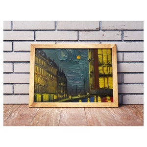 Paris at Night (Oil painting landscape, city landscape art, Neutral Wall Decor, Abstract Oil, Printable art, digital print)