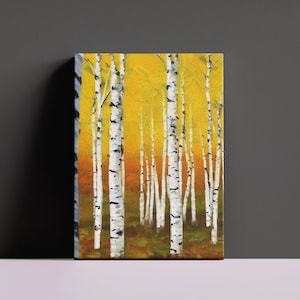 Golden Birch Tree (Ölgemälde Landschaft, Natur Landschaft Kunst, Neutrale Wand Dekor, Abstraktes Öl, druckbare Kunst, Digitaldruck)