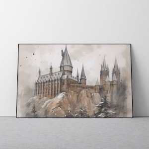 Wizard Inspired Castle (Watercolor Printable Decor,  Watercolor Castle, line drawing, sketch, Neutral Wall Decor, printable art)